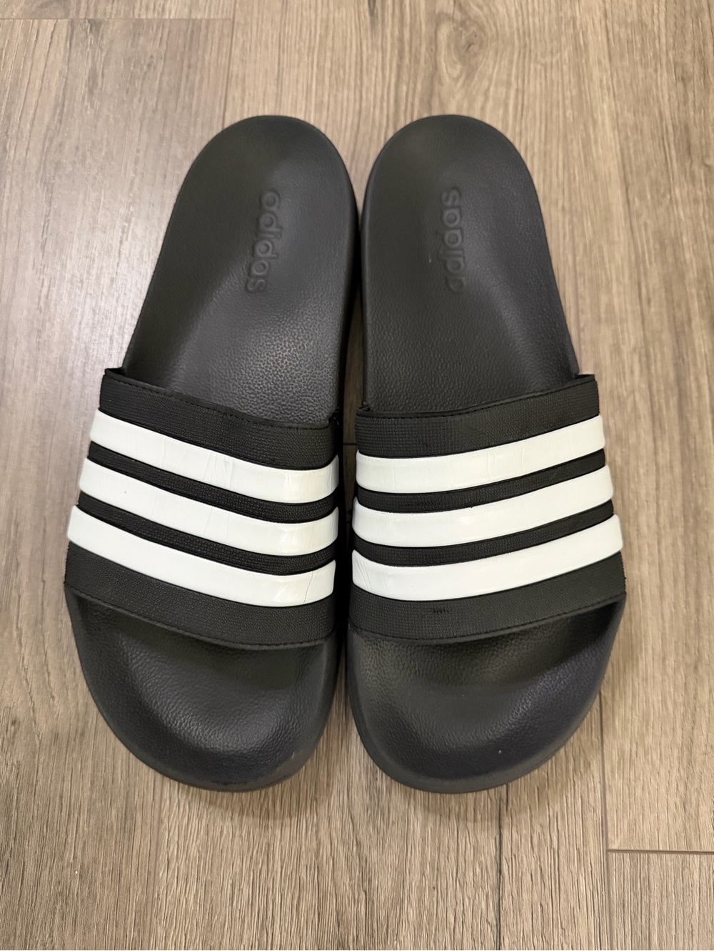 adidas Black Slide Sandal with White Stripes
